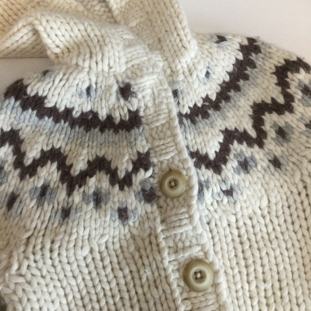 Girls ABERCROMBIE M Nordic fair isle sweater knit hooded cardigan thick warm GUC - Picture 6 of 10